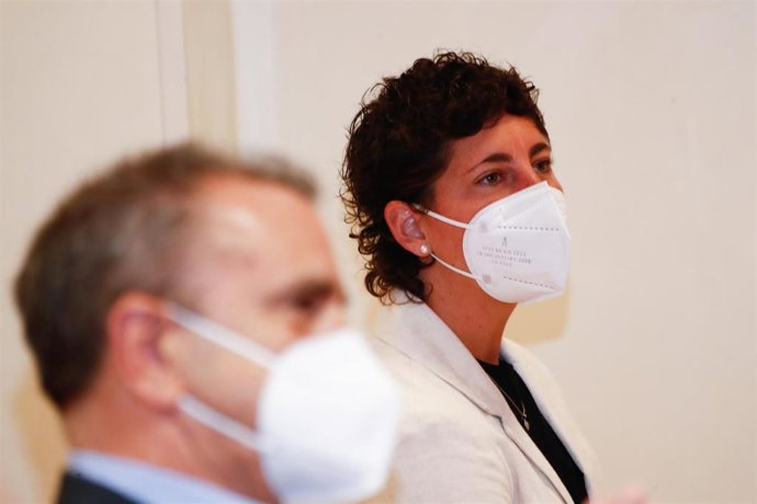 Carla Suarez, tennis player, is seen during the presentation of Spain Women Team to play the Billie Jean King Cup of Tennis at Higher Sports Council (CSD) on October 04, 2021, in Madrid, Spain.