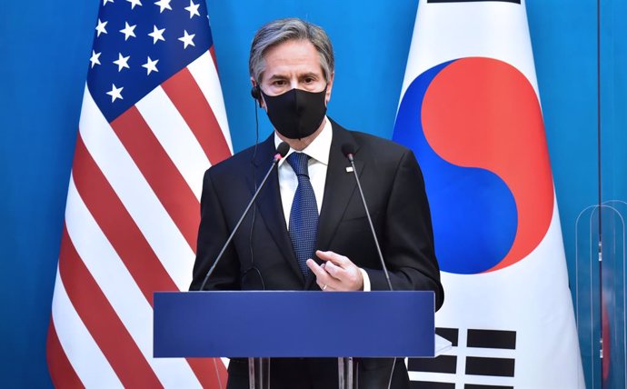 Archivo - 18 March 2021, South Korea, Seoul: US Secretary of State Antony Blinken speaks during a joint press conference after a South Korean and US foreign and defence ministerial meeting at the foreign ministry. Photo: Pool/YNA/dpa