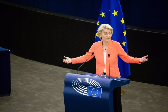 15 September 2021, France, Strasbourg: President of the European Commission Ursula von der Leyen delivers a speech during a plenary session at the European Parliament. Photo: Philipp von Ditfurth/dpa