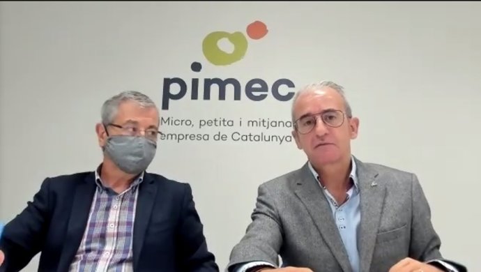 El secretario general del Pimec, Josep Ginesta, y el director del Observatorio de la Pimec, Modest Guinjoan, presentan un estudio sobre la demografia de la pime manuacturera en Catalunya