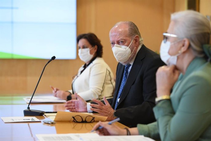 El presidente de la Diputación de Sevilla, Fernando Rodríguez Villalobos, durante la rueda de prensa