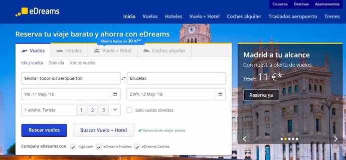 Archivo - Pantallazo de la web de eDreams.