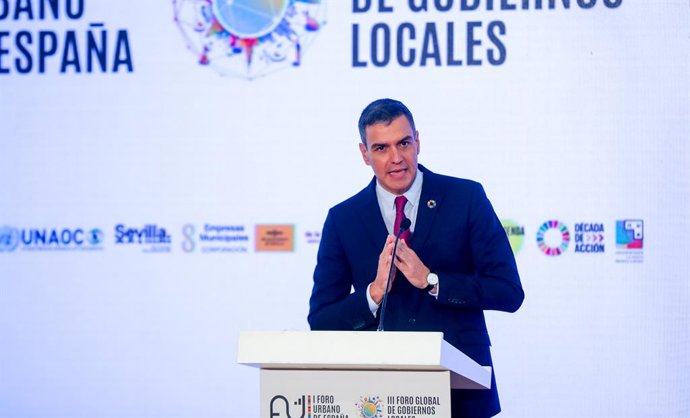 El presidente del Gobierno, Pedro Sánchez, interviene en la inauguración oficial del I Foro Urbano de España y el III Foro de Gobiernos Locales, a 5 de septiembre del 2021 en Sevilla (Andalucía) La primera edición  del Foro Urbano de España se celebra d