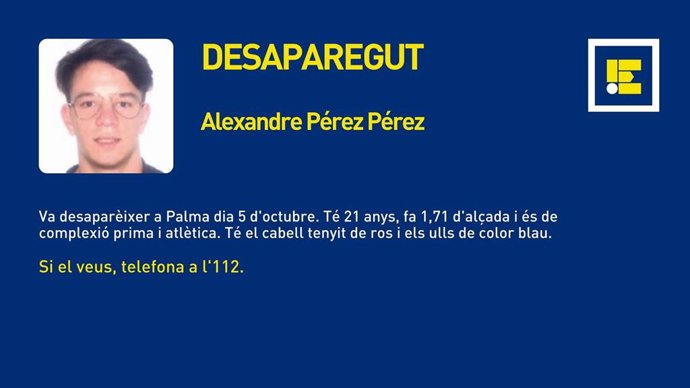 Alerta de desaparición publicada por Emergencias 112.
