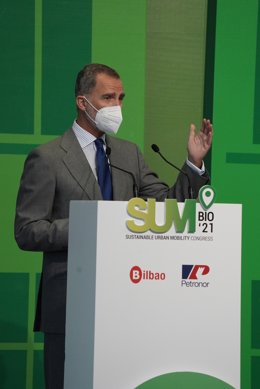 El rey Felipe, en la inauguración del Congreso SUM Bilbao 2021 en el Palacio Euskalduna, a 6 de octubre de 2021, en Bilbao