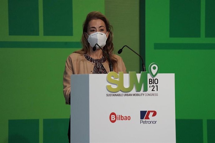 La ministra de Transportes, Movilidad y Agenda Urbana, Raquel Sánchez, durante la inauguración del Congreso SUM Bilbao