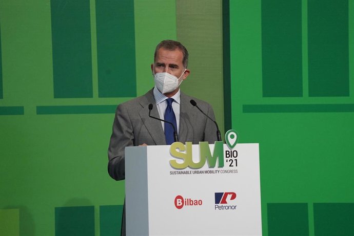 El rey Felipe, en la inauguración del Congreso SUM Bilbao 2021 en el Palacio Euskalduna.