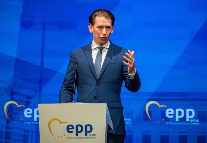 09 September 2021, Berlin: Austrian Chancellor Sebastian Kurz speaks during the closed meeting of the European People's Party group (EPP) bureau in the European Parliament. Photo: Michael Kappeler/dpa