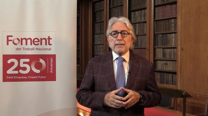 El presidente de Foment del Treball, Josep Sánchez Llibre, en un discurso telemático