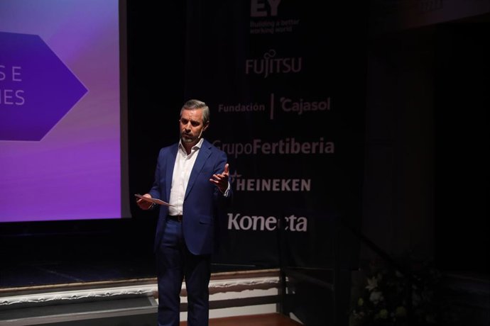 El consejero de Hacienda y Financiación Europa, Juan Bravo, este miércoles durante el foro económico 'Andalucía hacia el futuro' organizado por Europa Press. 