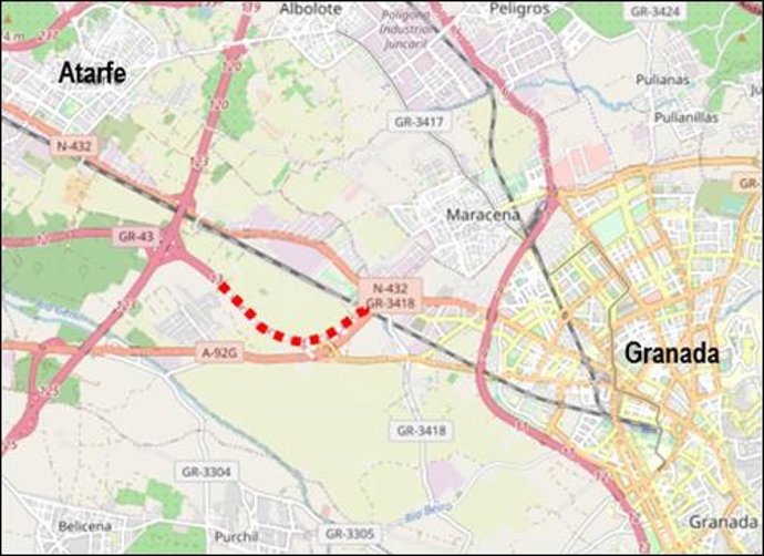 Plano del proyecto de obras de la autovía GR-43 para el acceso a Granada por la N-432