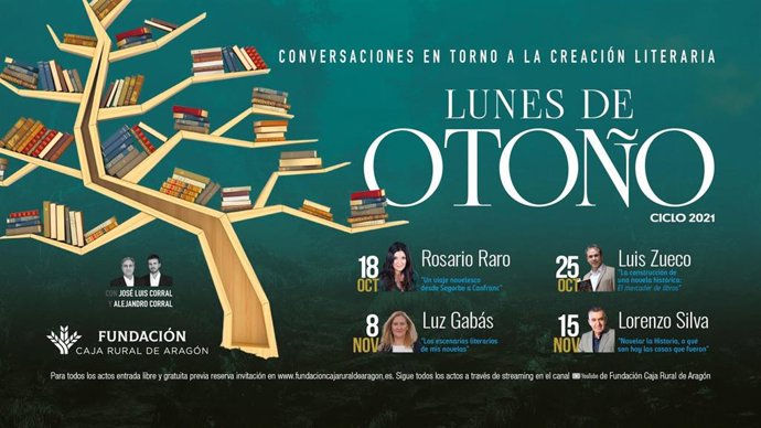 El ciclo literario 'Lunes y Martes de Otoño', impulsado por Fundación Caja Rural de Aragón, comienza el 18 de octubre.