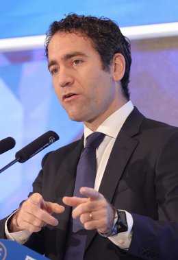 El secretario general del Partido Popular, Teodoro García Egea, interviene en el desayuno Fórum Europa, organizado por Nueva Economía Fórum, en el Hotel Mandarin Oriental Ritz, a 7 de octubre de 2021, en Madrid (España).