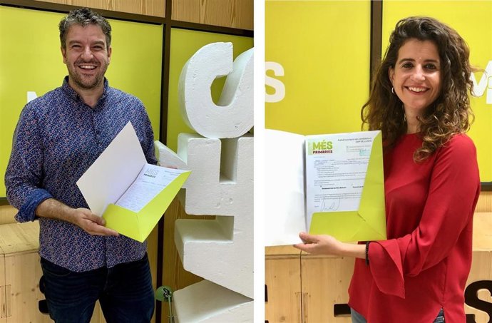 Maria Ramon y Lluís Apesteguia presentan los avales de sus candidaturas a las primarias de MÉS para las autonómicas.