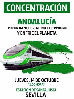 Cartel de la concentración del sindicato ferroviario el 14 de octubre en Santa Junta (Sevilla)