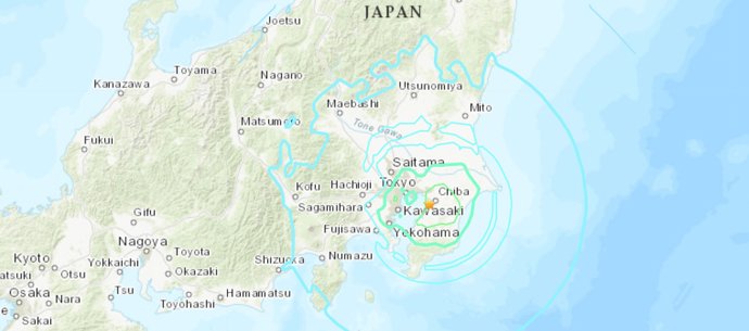 Mapa de un terremoto de magnitud 5,9 en la escala Richter en Tokio