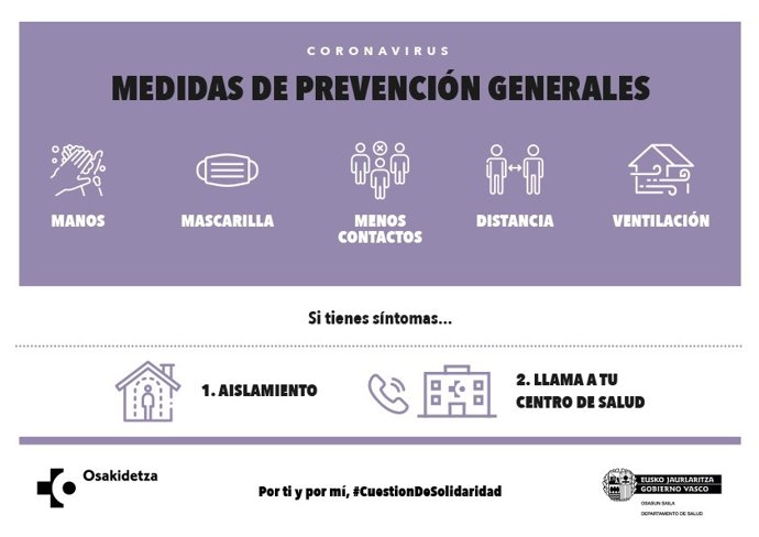 Archivo - Cartel de Osakidetza con medidas de prevención contra la Covid-19