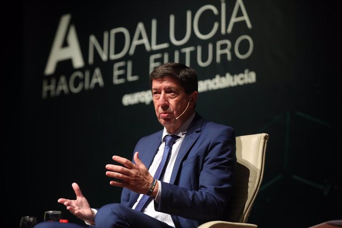 El vicepresidente de la Junta y consejero de Turismo, Juan Marín, ien el foro económico 'Andalucía hacia el futuro' organizado por Europa Press.