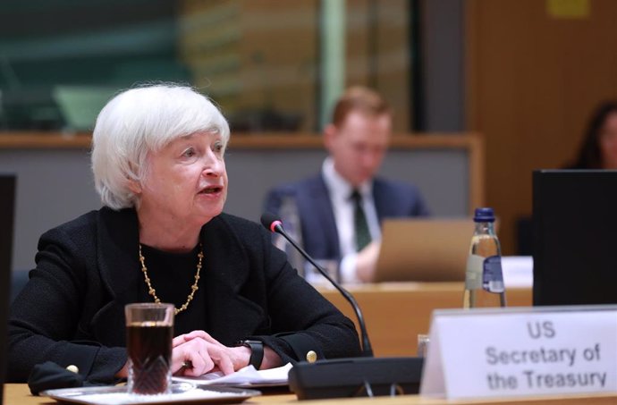 Archivo - HANDOUT - 12 July 2021, Belgium, Brussels: Janet Yellen, United States Secretary of the Treasury, speaks during a meeting of the Eurogroup Finance Ministers. Photo: Zucchi-Enzo/EU Council /dpa - ATTENTION: editorial use only and only if the cr