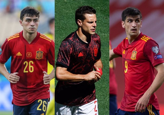 Pedri, César Azpilicueta y Gerard Moreno