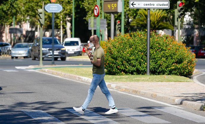 Archivo - Un peatón por la Avenida de la Palmera. (ARCHIVO)