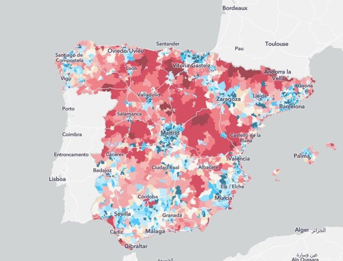 Mapa del estudio sobre movilidad en base a la telefonía móvil, disponible en la web del INE.