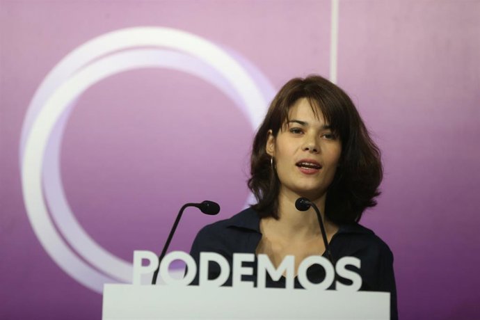 La portavoz de Podemos, Isa Serra, interviene en una rueda de prensa en la sede de Podemos, a 20 de septiembre de 2021, en Madrid, (España). 