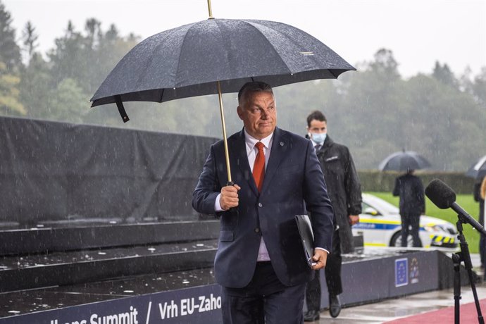 06 October 2021, Slovenia, Kranj: Hungary's Prime Minister Viktor Orban arrives for the EU-Western Balkans summit at Brdo Congress Center. Photo: Jaroslav Novák/TASR/dpa