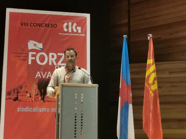 El secretario xeral de la CIG, Paulo Carril, en su reelección en el VIII Congreso del sindicato.