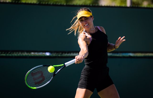 Paula Badosa of Spain during practice ahead of the 2021 BNP Paribas Open WTA 1000 tennis tournament