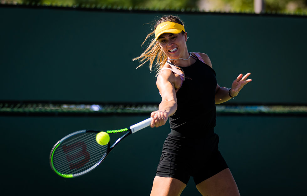 Paula Badosa of Spain during practice ahead of the 2021 BNP Paribas Open WTA 1000 tennis tournament