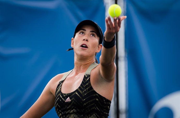 Garbine Muguruza of Spain in action during the final of the 2021 Chicago Fall Tennis Classic WTA 500 tennis tournament against Ons Jabeur of Tunisia