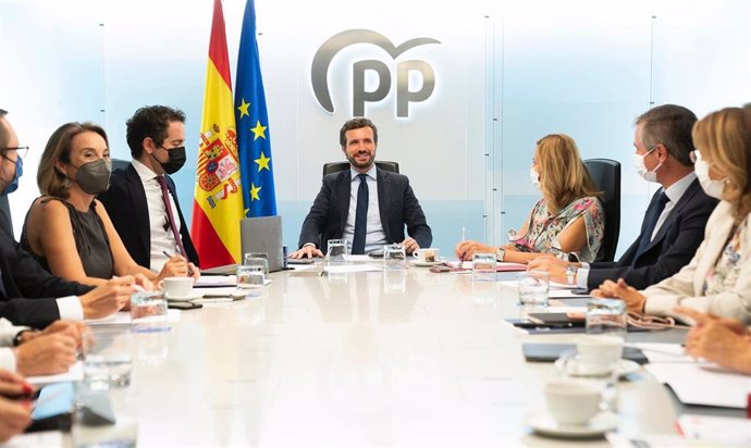 El líder del PP, Pablo Casado, preside el comité de dirección del PP. En Madrid, a 8 de octubre de 2021.