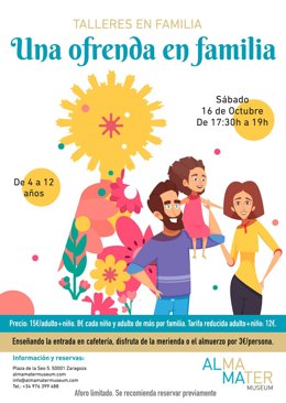 El Alma Mater Museum de Zaragoza ofrece un taller en familia sobre el Pilar titulado 'Una ofrenda muy especial'.