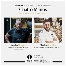 Los chefs presentarán un menú degustación 'a cuatro manos' con una propuesta creativa en la que ambos chefs derrochan conocimiento, identidad y técnica.