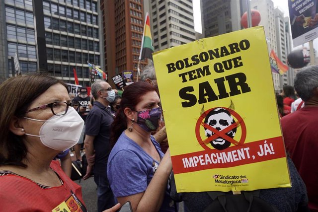 Manifestación contra el presidente de Brasil, Jair Bolsonaro, en Sao Paulo.