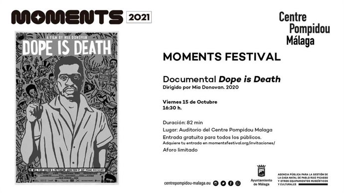Cartel de proyecciones en el Centre Pompidou Málaga dentro del programa VIII Moments Festival 2021