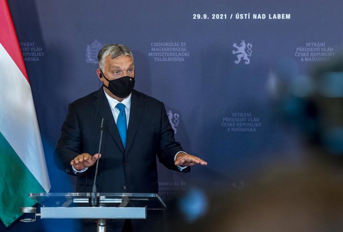 29 September 2021, Czech Republic, Usti nad Labem: Hungary's Prime Minister Viktor Orban speaks during a joint press conference with Czech Prime Minister Andrej Babis in Usti nad Labem. Photo: Hájek Ondej/CTK/dpa