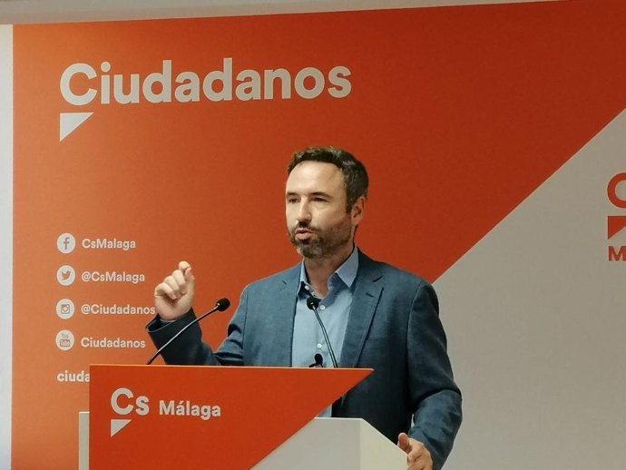 El secretario de Comunicación de Cs en Andalucía, Guillermo Díaz, este lunes en rueda de prensa.