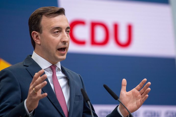 11 October 2021, Berlin: Paul Ziemiak, Christian Democratic Union of Germany (CDU) Secretary-General, speaks at a press conference after a party committee meeting at Konrad Adenauer Haus. After its worst-ever showing in the recent parliamentary election