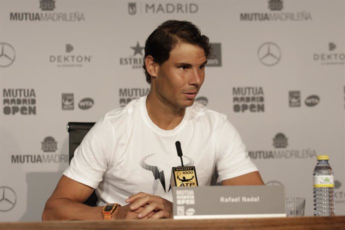 Archivo - Rafa Nadal en la rueda de prensa de el Mutua Madrid Open