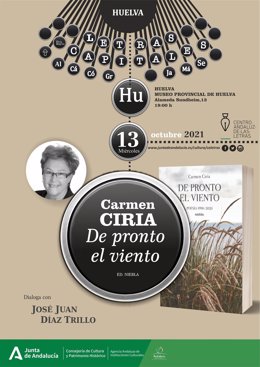 Cartel de la presentaición en Huelva de la antología poética de Carmen Ciria.