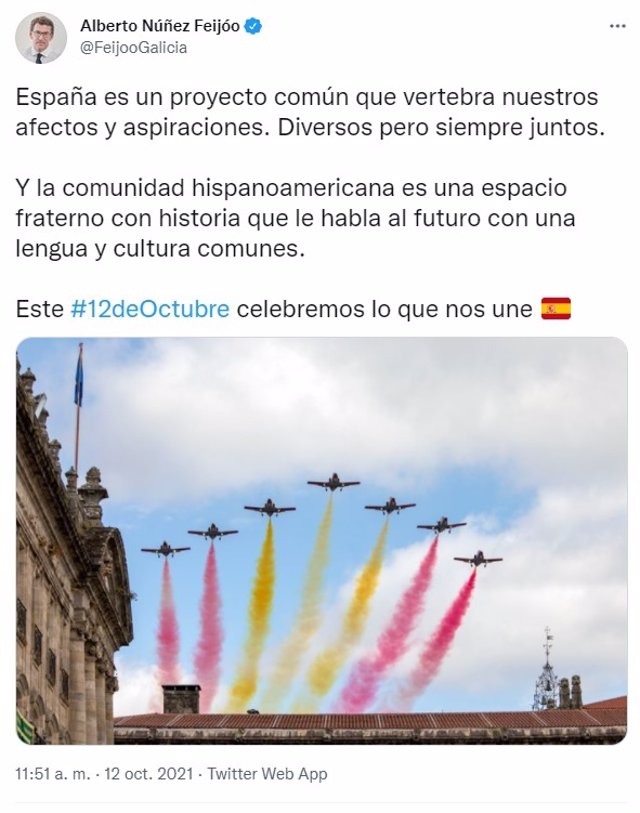 Publicación compartida por el presidente de la Xunta en la red social