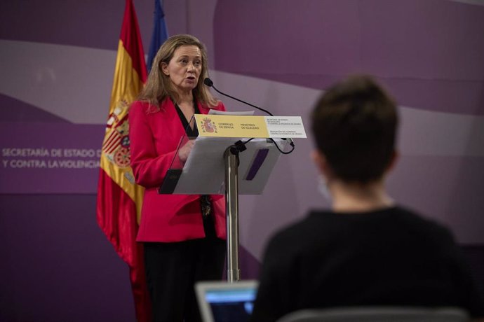 Archivo - La delegada del Gobierno contra la Violencia de Género, Victoria Rosell, durante una rueda de prensa para informar sobre los datos de llamadas recibidas al número 016 registrados durante el mes de junio, a 7 de julio de 2021, en Madrid (España