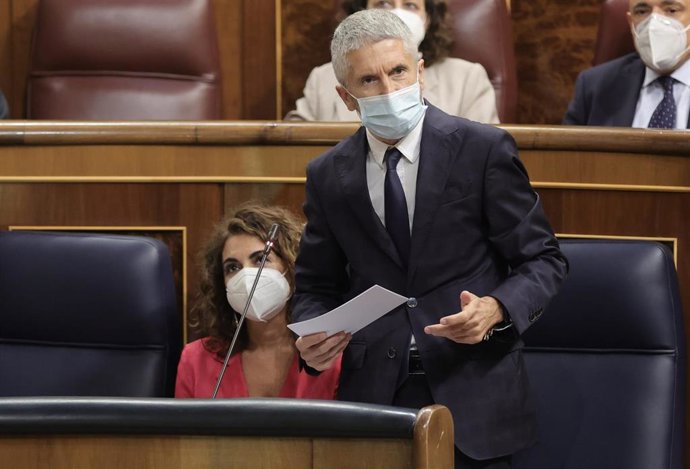 El ministro del Interior, Fernando Grande-Marlaska, interviene en una sesión de control al Gobierno en el Congreso