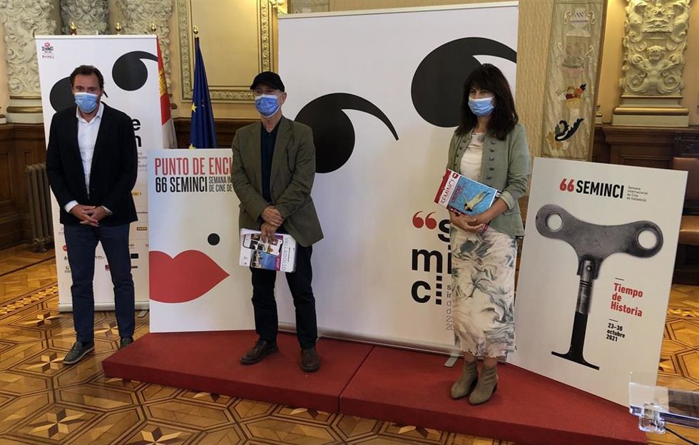 De izquierda a derecha: Óscar Puente, Javier Angulo y Ana Redondo en la presentación de la 66 edición de Seminci.