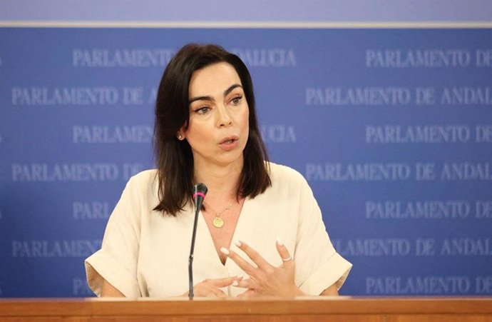 La portavoz de Cs en el Parlamento de Andalucía, Teresa Pardo, este miércoles en rueda de prensa.