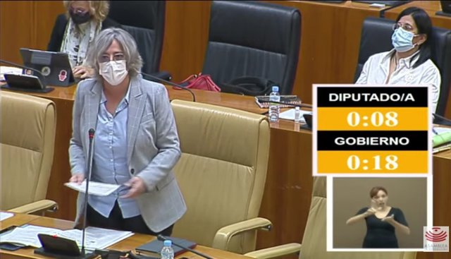 La consejera de Movilidad, Transporte y Vivienda de la Junta, Leire Iglesias, en el pleno de la Asamblea de Extremadura