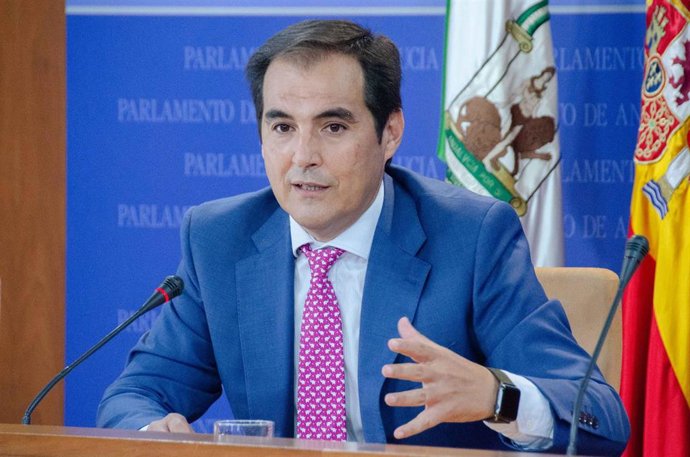 El portavoz del PP en el Parlamento de Andalucía, José Antonio Nieto, este miércoles en rueda de prensa.