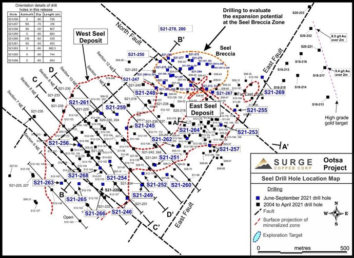 Figure 1. Plan map of drill hole locations for 2021 Ootsa summer and fall drill program